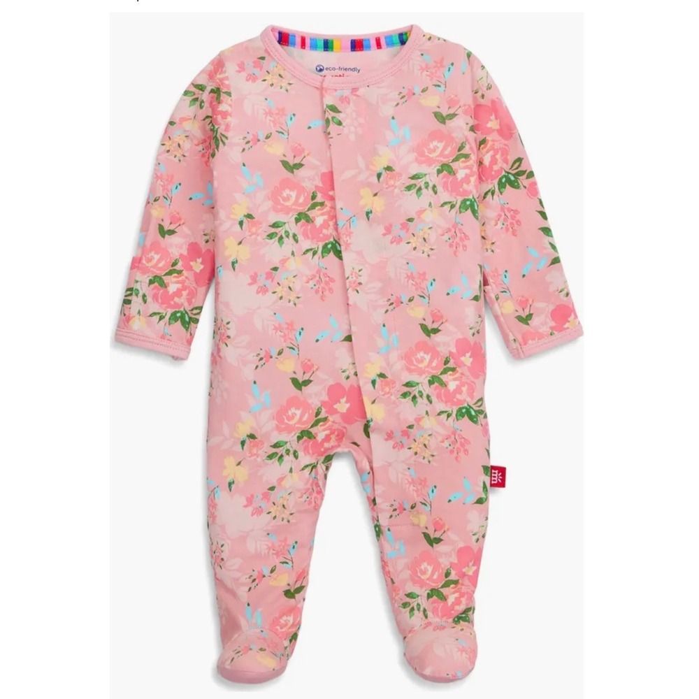 Magnetic Me Pink Floral Modal Magnetic Footie Sleeper 0-3 Months Baby Girl